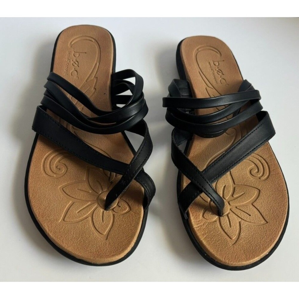 BOC Born Black Faux Leather Sandals Flip Flops Flats Strappy Shoes Women’s 10M